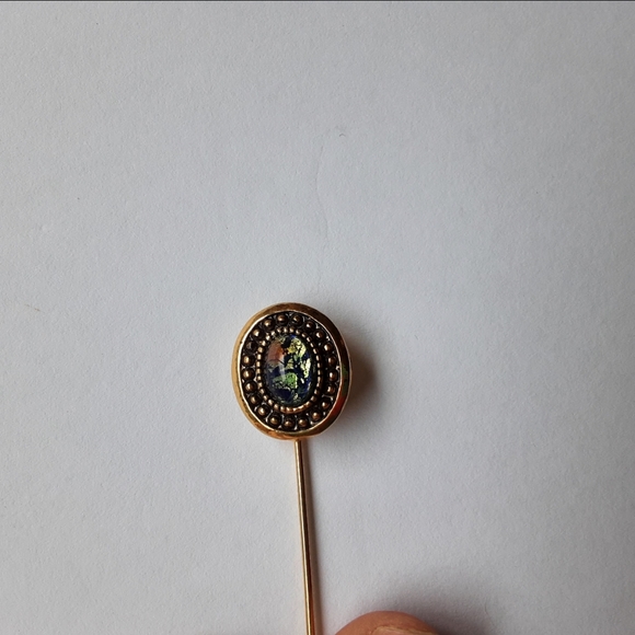 Vintage Faux Opal Geographic Mutlicolor Stone Oval Gold Tone Stick Pin Brooch - Picture 3 of 6